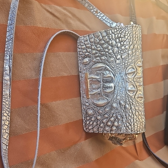 Silver Crocodile Embossed Crossbody Brahmin Bag - Picture 1 of 5